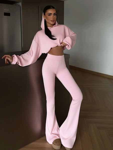 Stylowy komplet bluza i spodnie dzwony MARITA - pudrowy róż