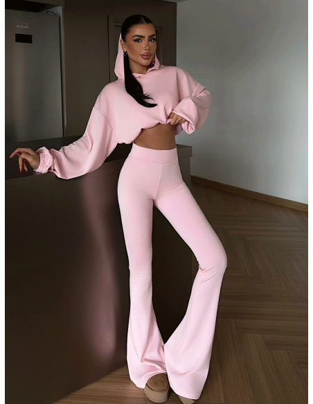 Stylowy komplet bluza i spodnie dzwony MARITA - pudrowy róż