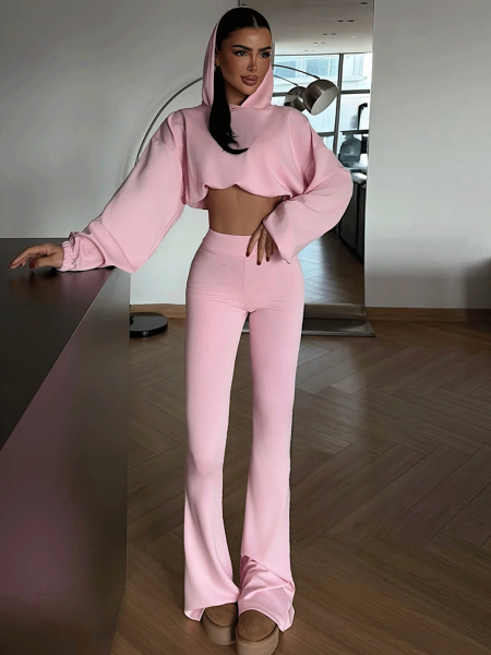 Stylowy komplet bluza i spodnie dzwony MARITA - pudrowy róż 2