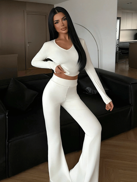 Komplet 2w1 krótki top i spodnie BOSTON - biały 2