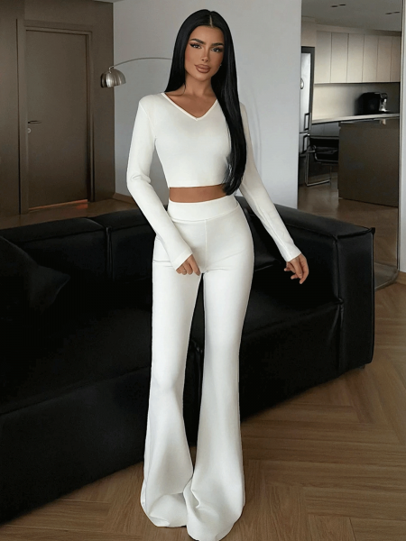 Komplet 2w1 krótki top i spodnie BOSTON - biały