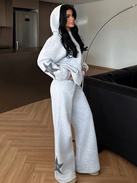 Komplet dresowy z szerokimi spodniami TACEY - szary melange