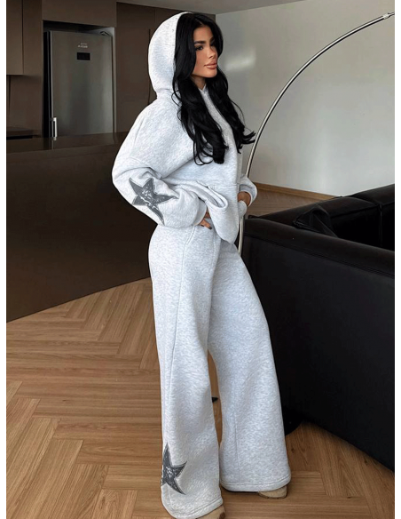 Komplet dresowy z szerokimi spodniami TACEY - szary melange