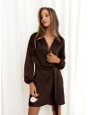 Satynowa przekładana sukienka mini PORSHIA - czekoladowa