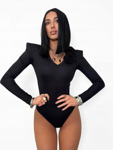 Wiskozowe body z ozdobnym kwiatem SOANA - czarne