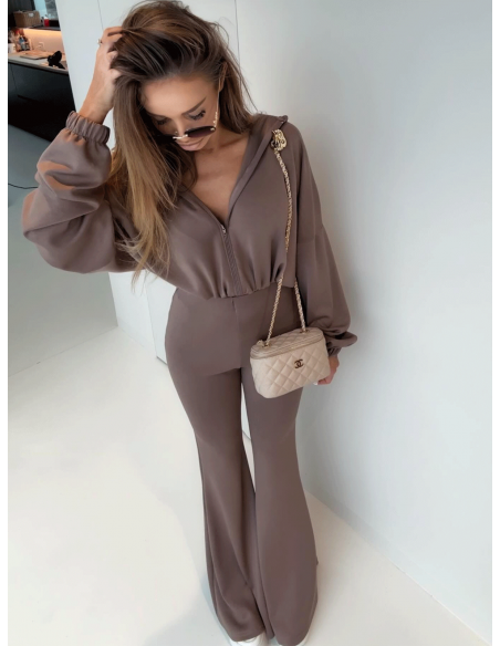 Wiskozowy komplet bluza i spodnie dzwony TAMIKA - mocca