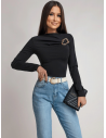 Dopasowana bluzka z ozdobną klamrą CLEMENTE - czarna