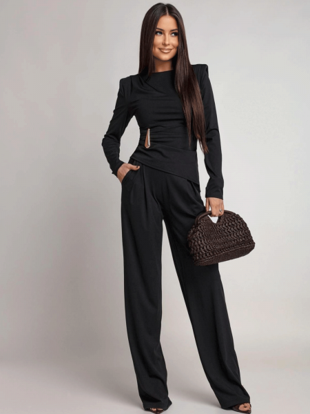 Kobiecy komplet z szerokimi spodniami ITANJA - czarny 2