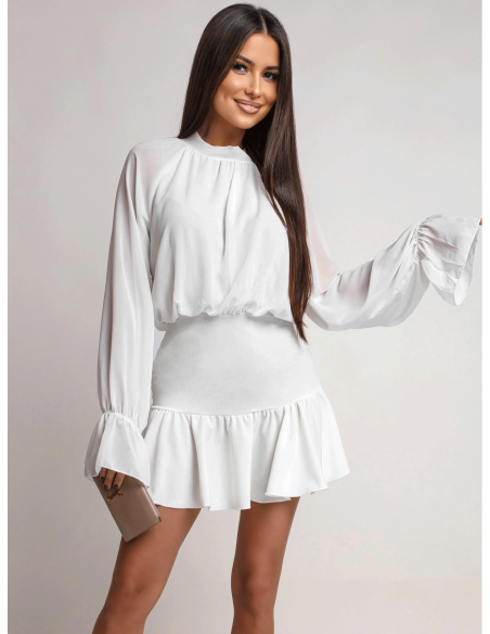 Stylowa sukienki mini z falbaną REENIE - biała