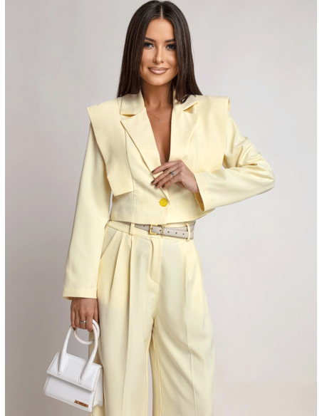 Stylowy garnitur z szerokimi spodniami ALEAH - cytrynowy