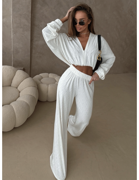 Stylowy komplet z plecionej dzianiny KIKI - ecru