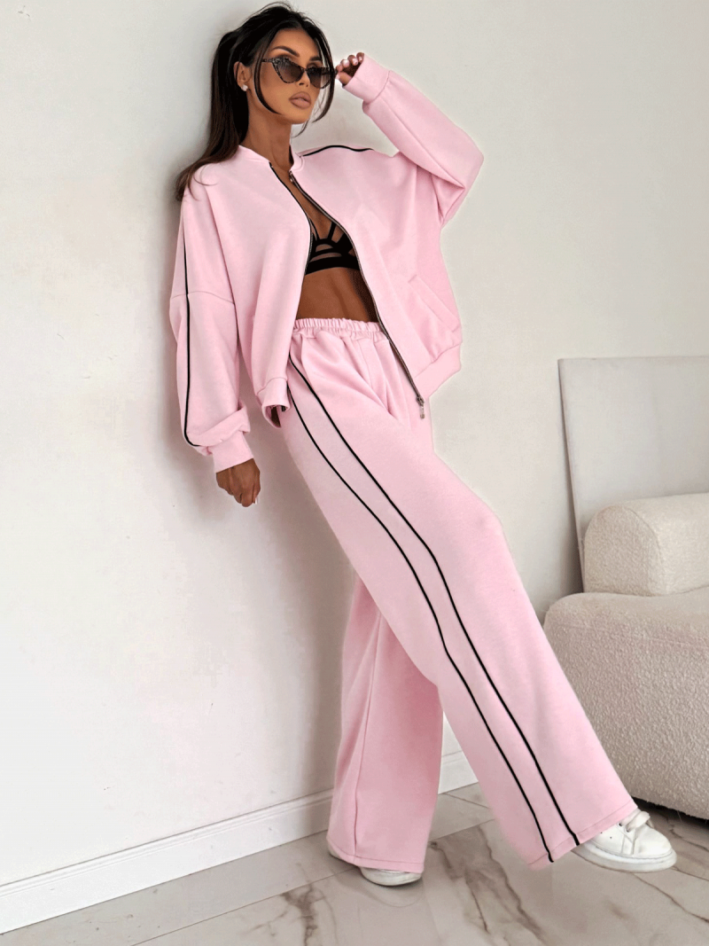 Komplet dresowy z szerokimi spodniami KILEY - pudrowy róż