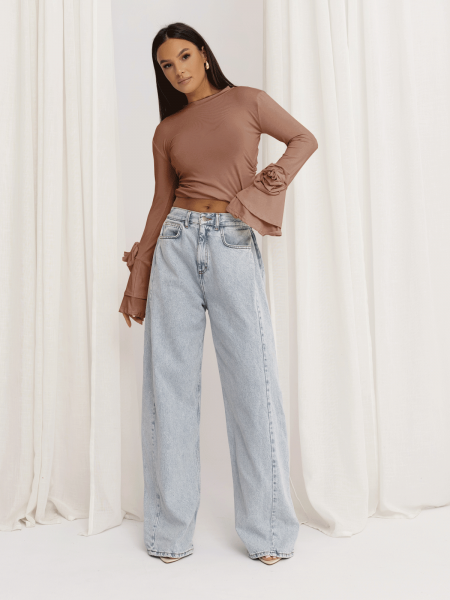 Wiskozowa bluzka z szerokimi rękawami REINE - mocca