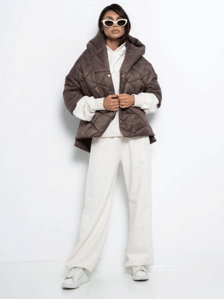 Pikowana kamizelka oversize z kapturem MARINA - czekoladowa 2