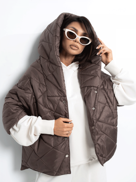 Pikowana kamizelka oversize z kapturem MARINA - czekoladowa