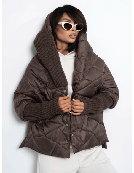 Pikowana kurtka z dzianinowym rękawem MOEKO - czekoladowa