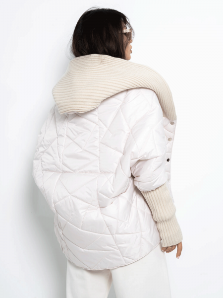 Pikowana kurtka z dzianinowym rękawem MOEKO - beżowa 2