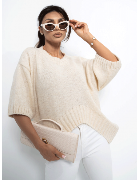 Modny sweter z krótkim rękawem LEANNA - beżowy