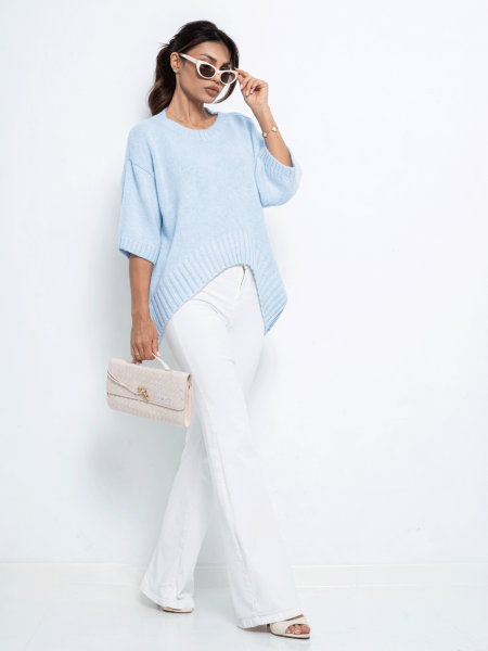 Modny sweter z krótkim rękawem LEANNA - błękitny 2