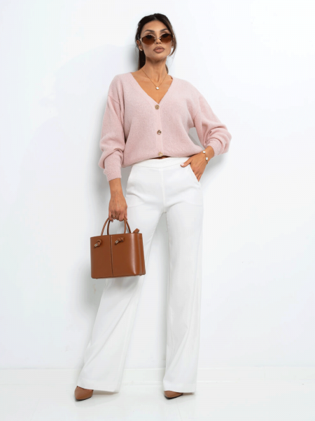 Krótki sweter kardigan zapinany na guziki ELURE - pudrowy róż 2