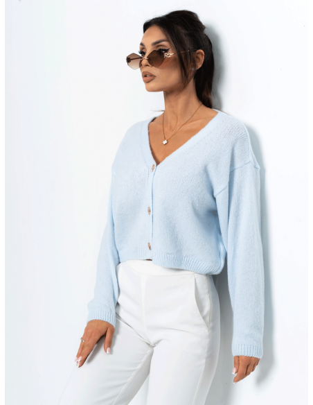 Krótki sweter kardigan zapinany na guziki ELURE - błękitny