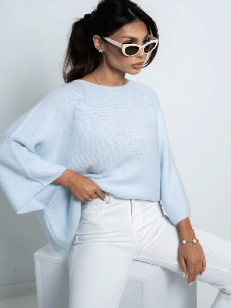 Sweter oversize z szerokimi rękawami DELORA - błękitny 2