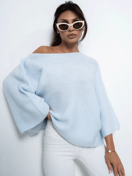 Sweter oversize z szerokimi rękawami DELORA - błękitny