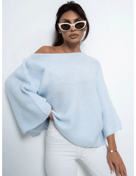 Sweter oversize z szerokimi rękawami DELORA - błękitny