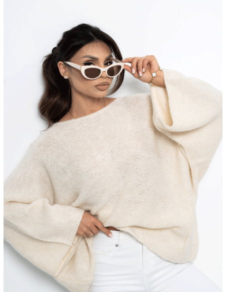 Sweter oversize z szerokimi rękawami DELORA - beżowy