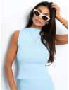 Dopasowany bawełniany prążkowany top AIDEY - błękitny