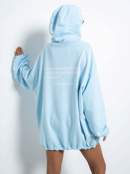Bawełniana bluza dresowa oversize z kapturem PINKEY - błękitna 2