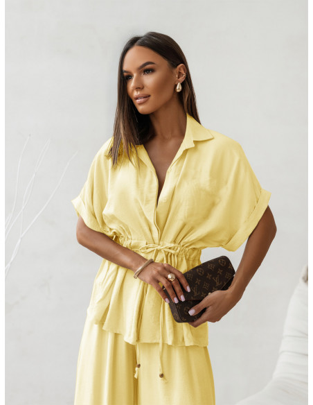 Stylowy komplet z szerokimi spodniami VELENA - cytrynowy