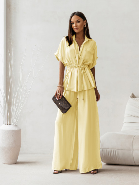 Stylowy komplet z szerokimi spodniami VELENA - cytrynowy 2