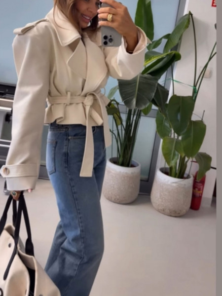 Bawełniany płaszcz trencz z paskiem HANTER - cloud dancer 2