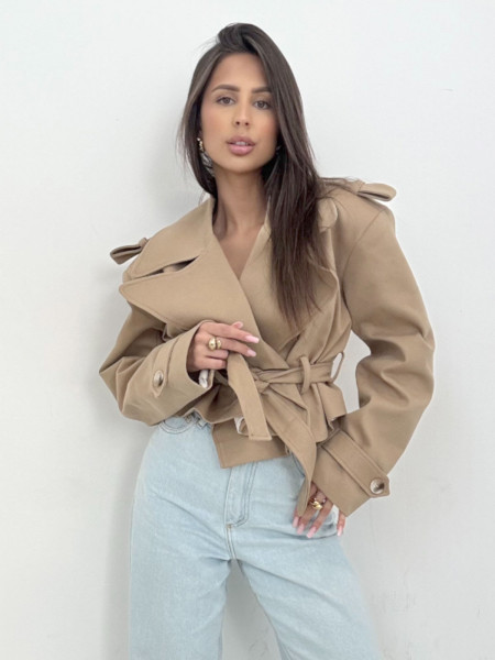 Bawełniany płaszcz trencz z paskiem HANTER - beżowy