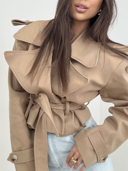 Bawełniany płaszcz trencz z paskiem HANTER - beżowy 2