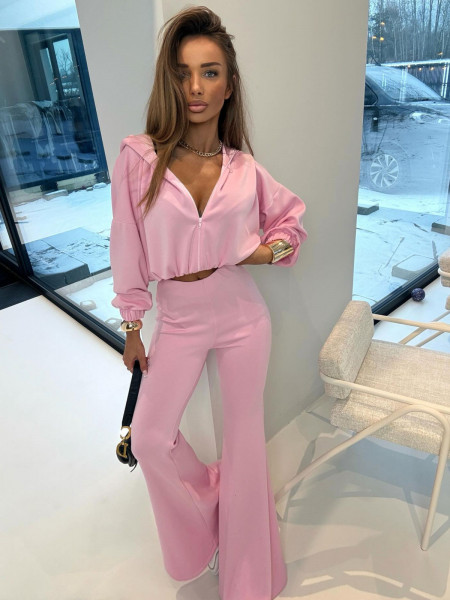 Wiskozowy komplet bluza i spodnie dzwony TAMIKA - pudrowy róż 2