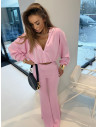 Wiskozowy komplet bluza i spodnie dzwony TAMIKA - pudrowy róż