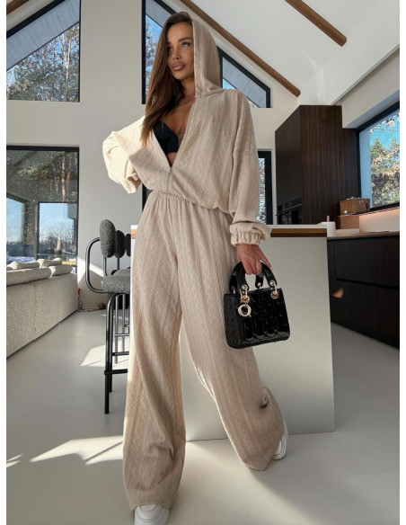 Stylowy komplet z plecionej dzianiny KIKI - beżowy