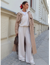 Stylowy komplet z wełny z szerokimi spodniami YOSHIE - beżowy