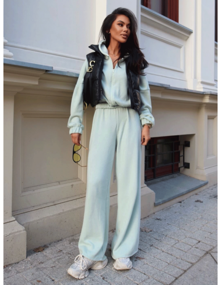 Komplet z wełny z szerokimi spodniami YOSHIE - pistacjowy