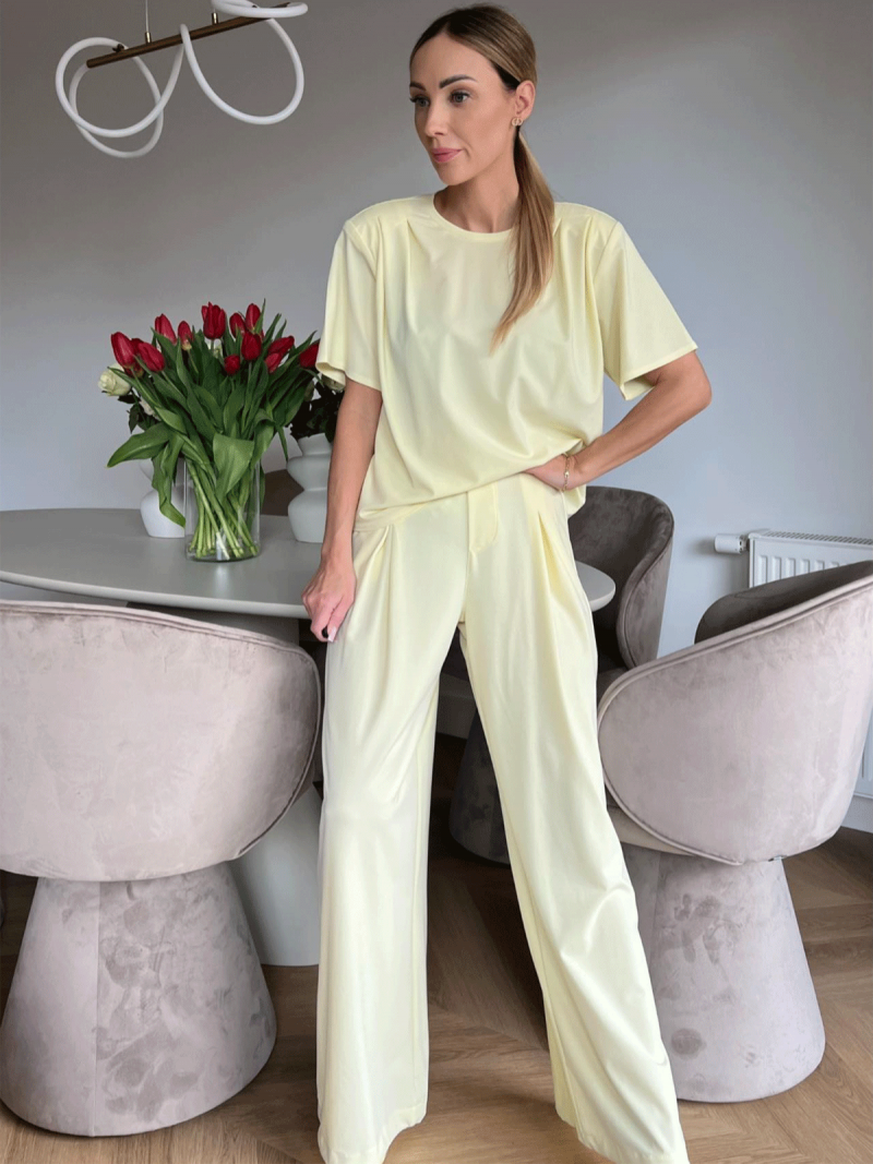 Komplet z wiskozy bluzka i szerokie spodnie ELSPIE - cytrynowy