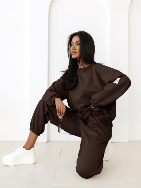Wiskozowy komplet dresowy oversize ANOJA - czekoladowy