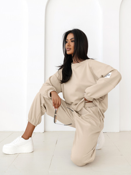 Wiskozowy komplet dresowy oversize ANOJA - beżowy 2