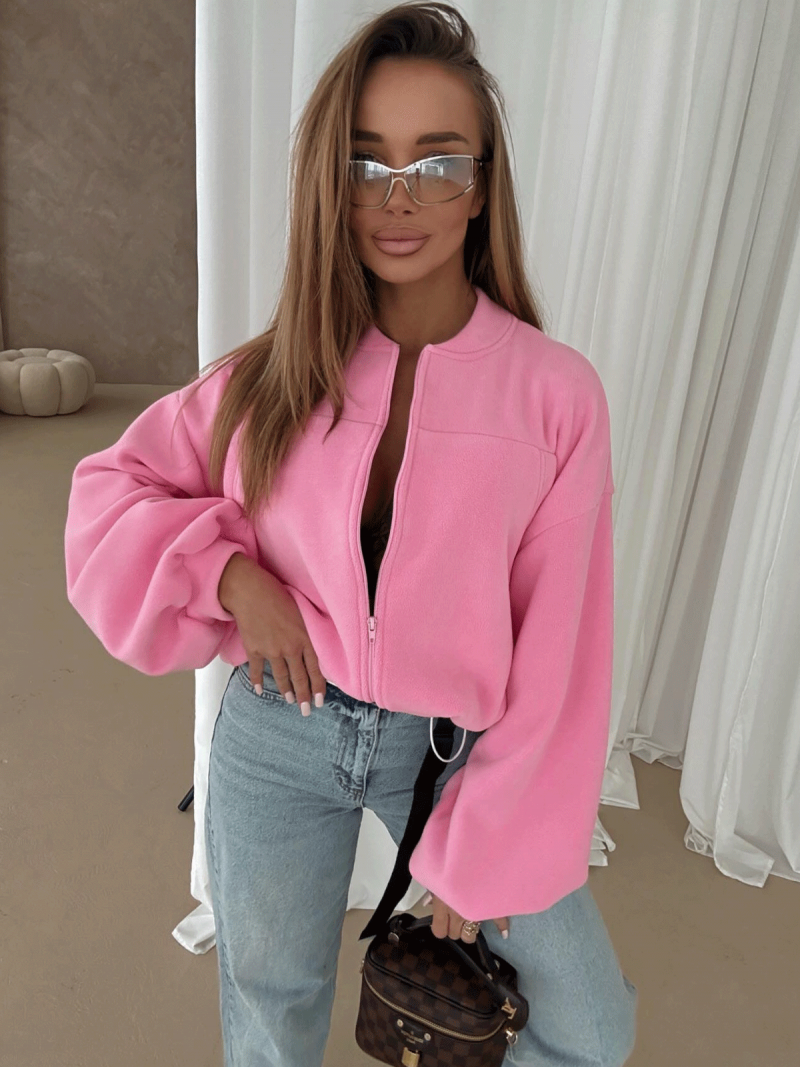 Rozpinana polarowa bluza oversize SORCHA - różowa