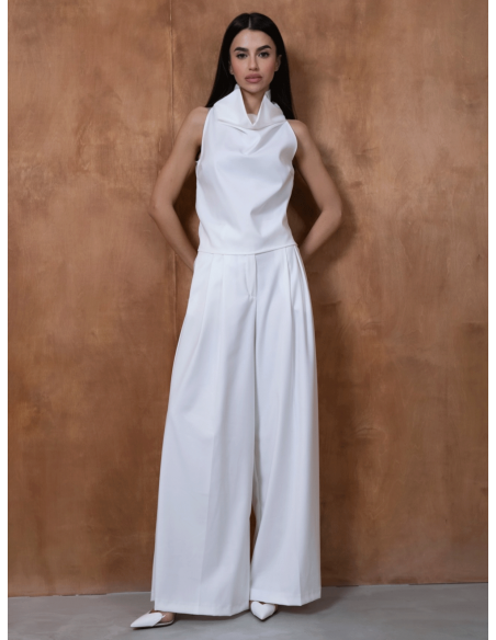 Elegancki komplet z szerokimi spodniami SUZANE - biały