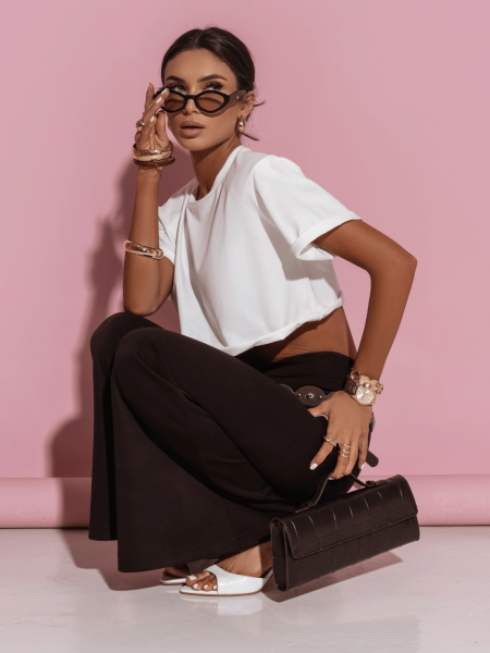 Wiskozowe spodnie dzwony TAMAMI - czekoladowe 2