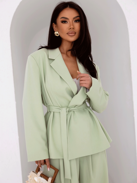 Elegancka marynarka z wiązaniem ADELL - pistacjowa
