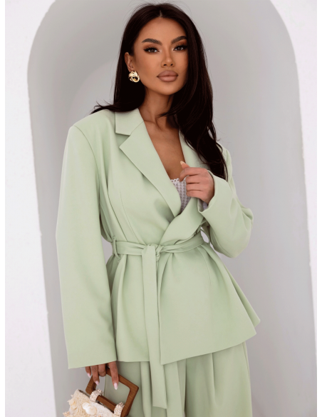 Elegancka marynarka z wiązaniem ADELL - pistacjowa