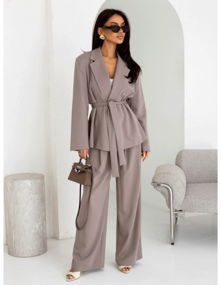 Eleganckie spodnie z szerokimi nogawkami ALAIA - mocca